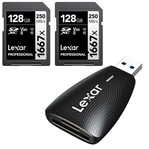 Lexar SILVER Series Professional 1667x 128GB UHS-II SDXC Memory Card, 2-Pack