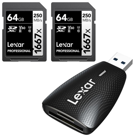 Lexar SILVER Series Professional 1667x 64GB UHS-II SDXC Memory Card, 2-Pack