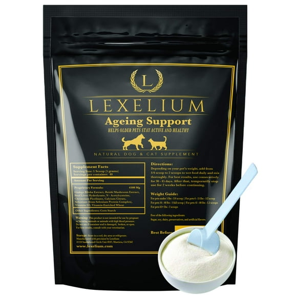 Lexelium Antioxidant for Senior Dogs and Cats - Provides Comprehensive Liver, Bone, Brain and Immunity Support - Reduces Free Radicals - Organic Energy Booster for Older Dogs and Cats - 200G