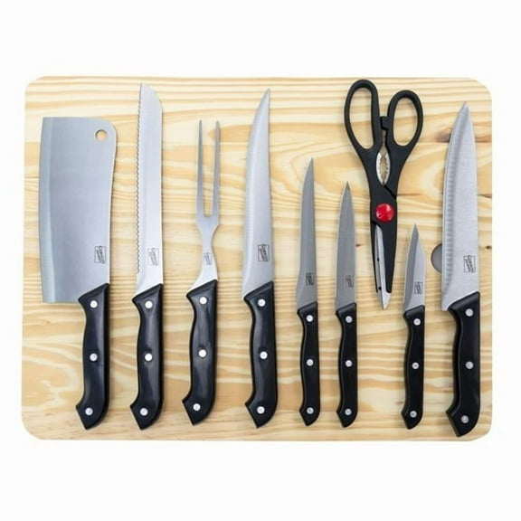 Lexi Home 10 Pc Stainless Steel Cutlery Set with Cutting Board