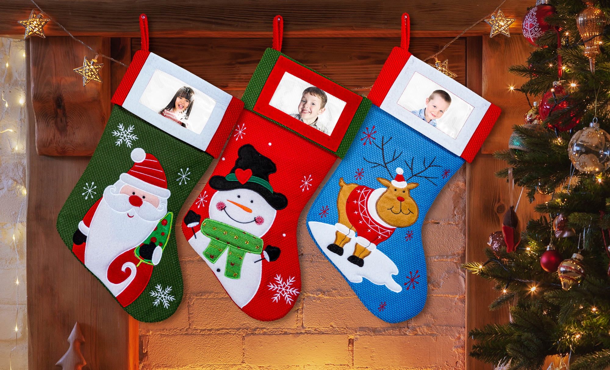 Festive 18'' Christmas Stockings Set with Photo Frames