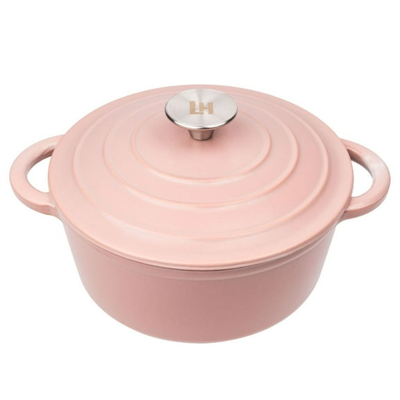 Lexi Home 2.8-Qt Enameled Cast Iron Dutch Oven with Lid & Loop Handle, Dusty Rose