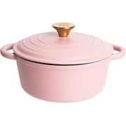 Lexi Home 2.8-Qt Enameled Cast Iron Dutch Oven with Lid & Loop Handle, Matte Pink