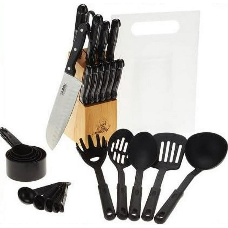 29 Piece Black Knife Block Cutlery Set with Kitchen Utensils, 29