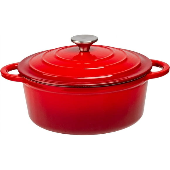 Lexi Home 3.5 Qt Enameled Cast Iron Dutch Oven with Lid & Loop Handle, Red