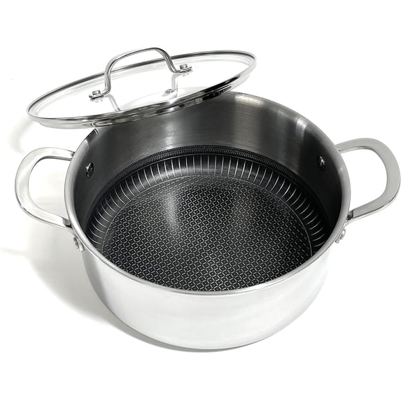 Lexi Home 4.8-Quart Diamond Tri-Ply Non Stick Casserole Pot with Glass Lid Stainless Steel Cookware