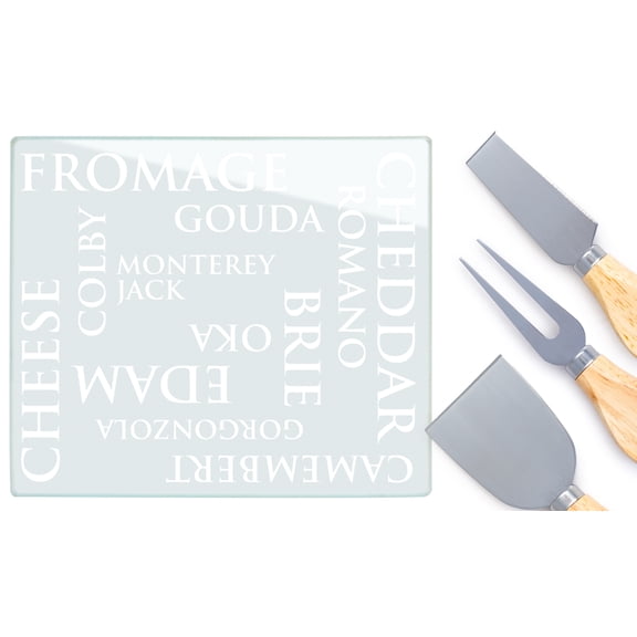 Lexi Home 4 Pc Glass Cheese Cutting Board with Knives and Fork
