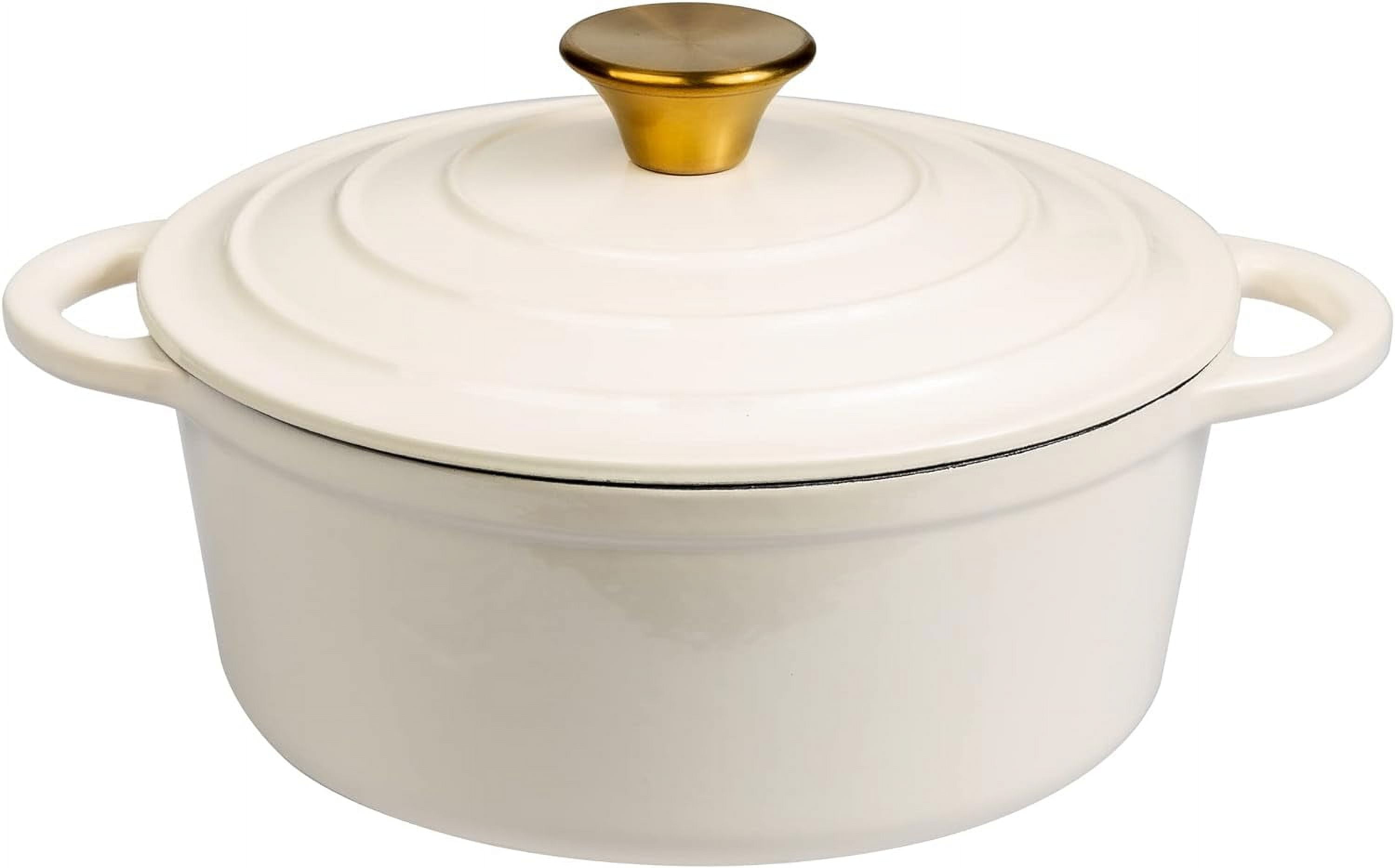 Cream 5 Qt. Enameled Cast Iron Dutch Oven Braiser with Lid