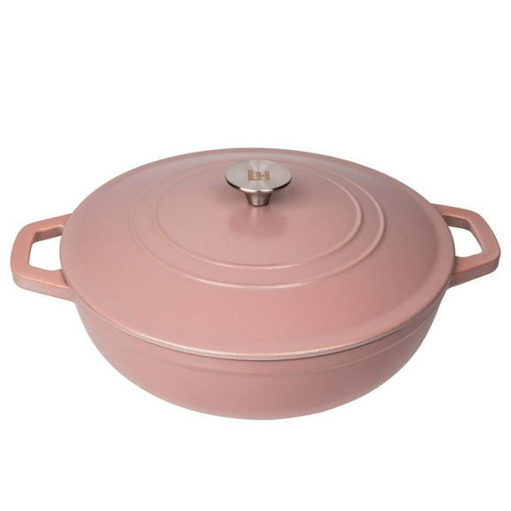 Lexi Home 5-Qt Enameled Cast Iron Dutch Oven with Lid & Loop Handle, Dusty Rose