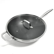 Lexi Home 5-Quart Diamond Tri-Ply Non Stick Wok Pan with Glass Lid Stainless Steel Cookware