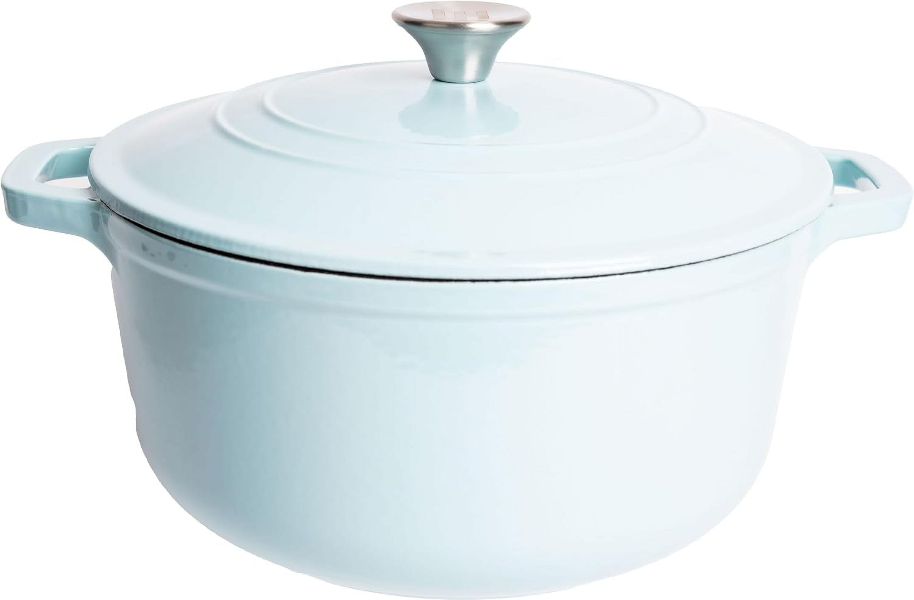 Lexi Home Enameled 6Qt Cast Iron Dutch Oven with Lid & Loop Handle, Light Blue