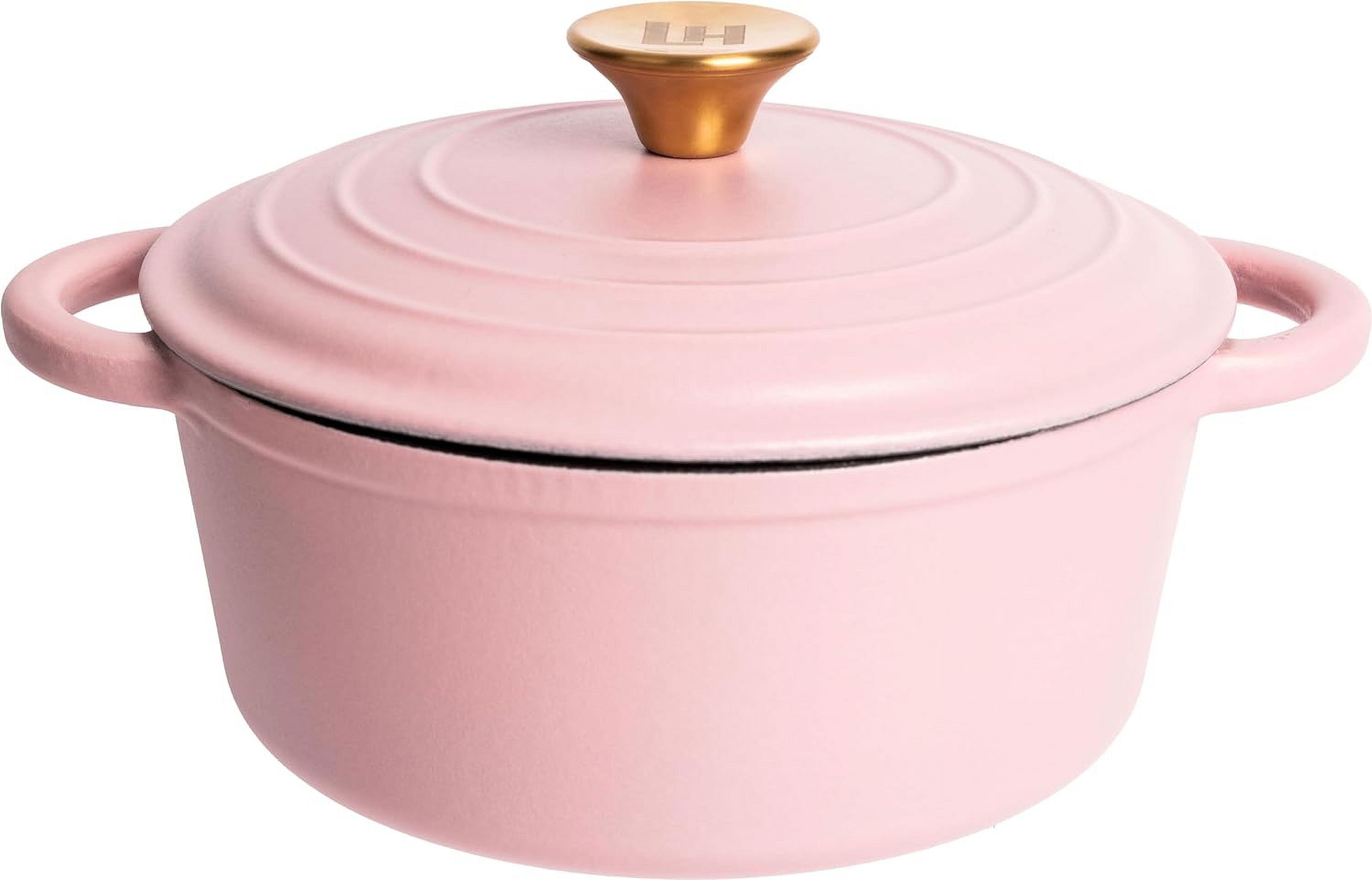 Matte Pink Enameled Cast Iron 6 Qt Round Dutch Oven with Lid