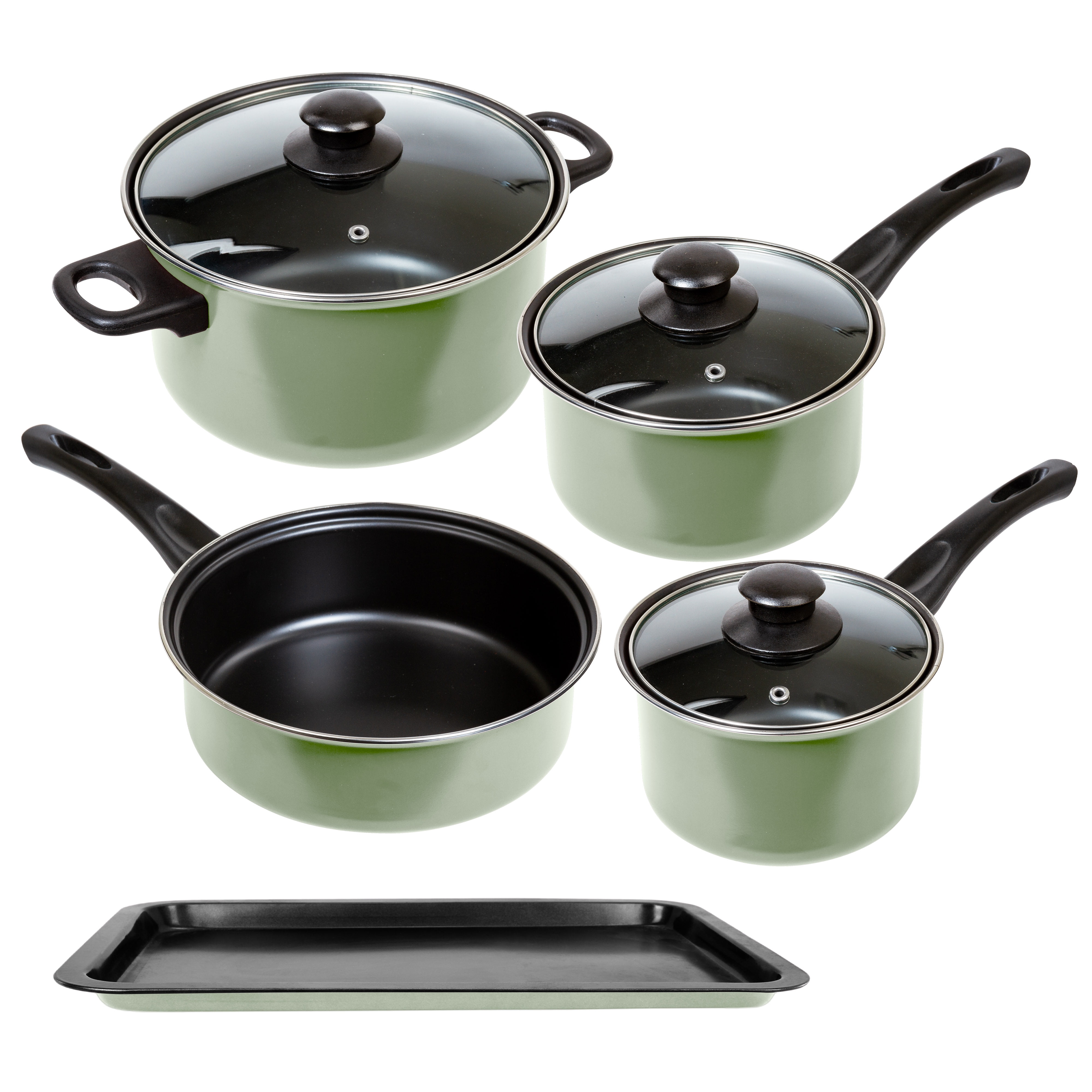Lexi Home 8 Pc Nonstick Carbon Steel Cookware Set - Light Green