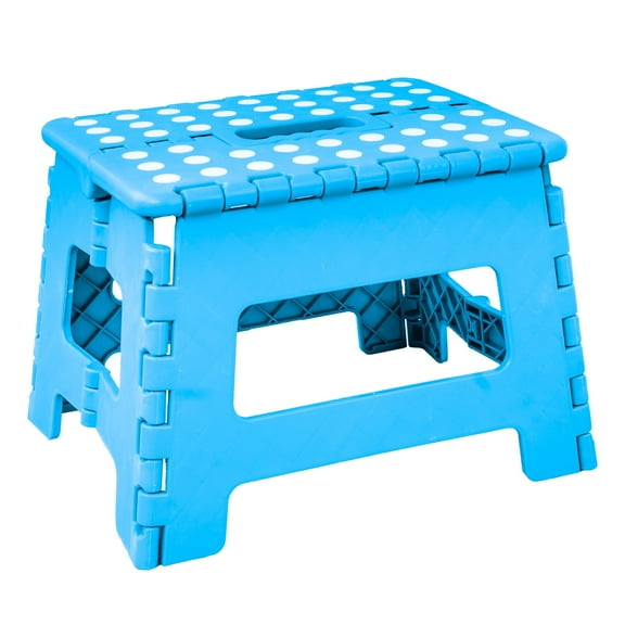 Lexi Home 9” Step Stool Foldable Collapsible Step Stool with Handle & Rubber Grips, Blue