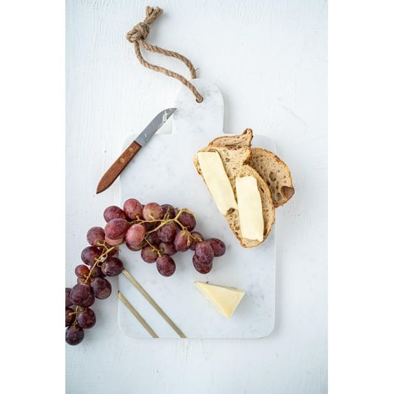 Lexi Home Genuine Marble Charcuterie Cutting Board - White Brass Inlay