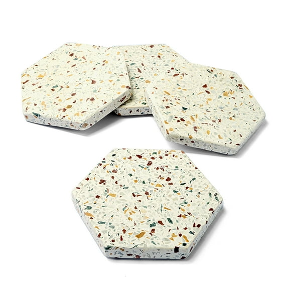 Lexi Home Hexagon Real Marble Coasters with Inlay Design - Set of 4
