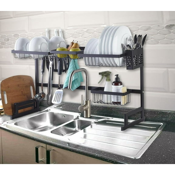 Lexi Home Over the Sink Adjustable Dish Rack Drainer - Black
