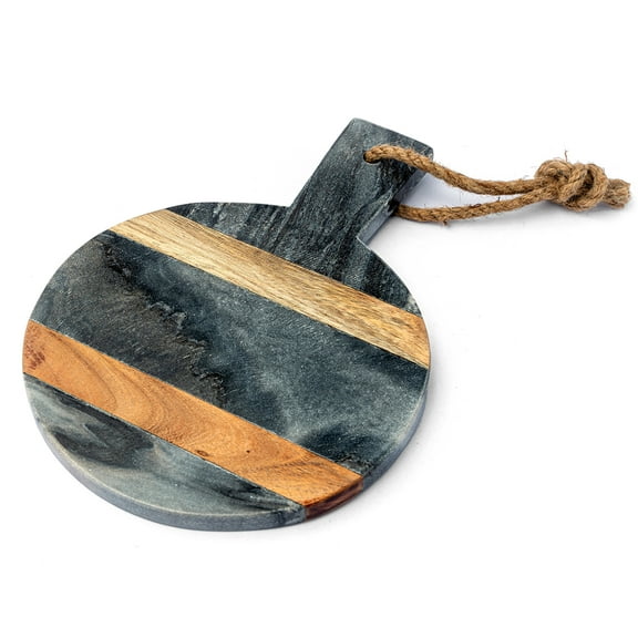 Lexi Home Real Marble Charcuterie Cutting Board - Black with Wood Accents