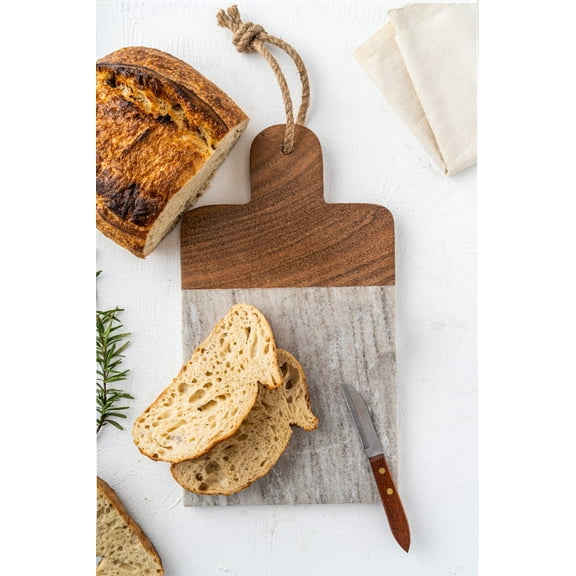 Lexi Home Real Marble Charcuterie Cutting Board - Light Brown Wood Accents