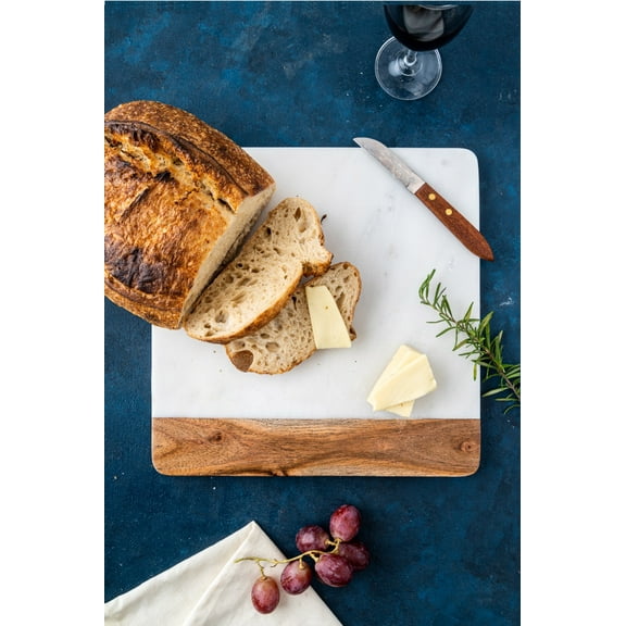 Lexi Home Real Marble Charcuterie Cutting Board - White 1/4 Wood Accent
