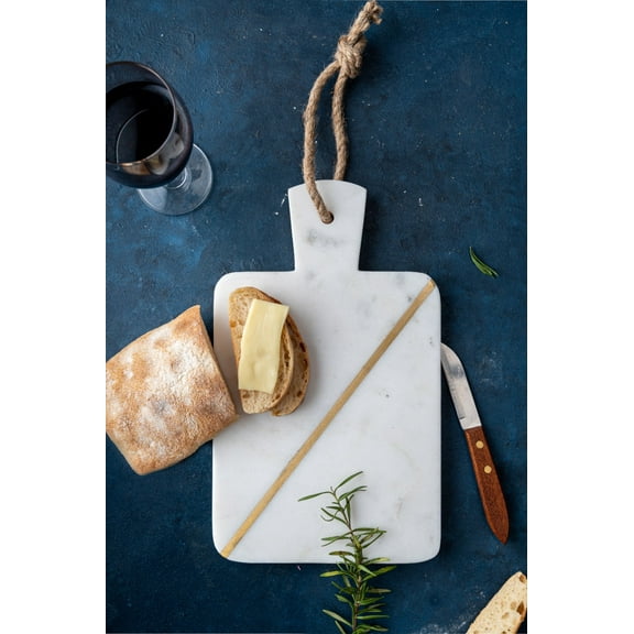 Lexi Home Real Marble Charcuterie Cutting Board - White with Brass Inlay