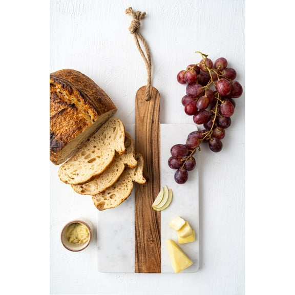 Lexi Home Real Marble Charcuterie Cutting Board - White with Wood Accent