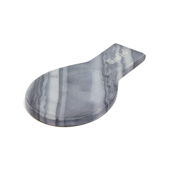 Lexi Home Real Marble Decor Spoon Rest - Grey with Thankful Design