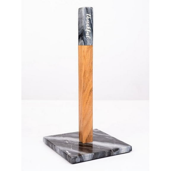 Lexi Home Real Marble Paper Towel Holder - Grey with Thankful Design