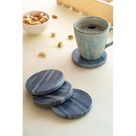 Lexi Home Round Real Marble Coasters with Lettering or Inlay Design - Grey