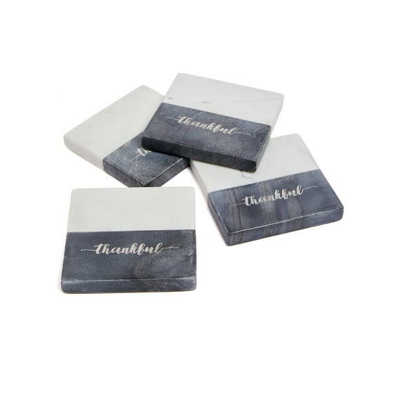 Lexi Home Square Real Marble Coasters with Inlay Design - White and Grey