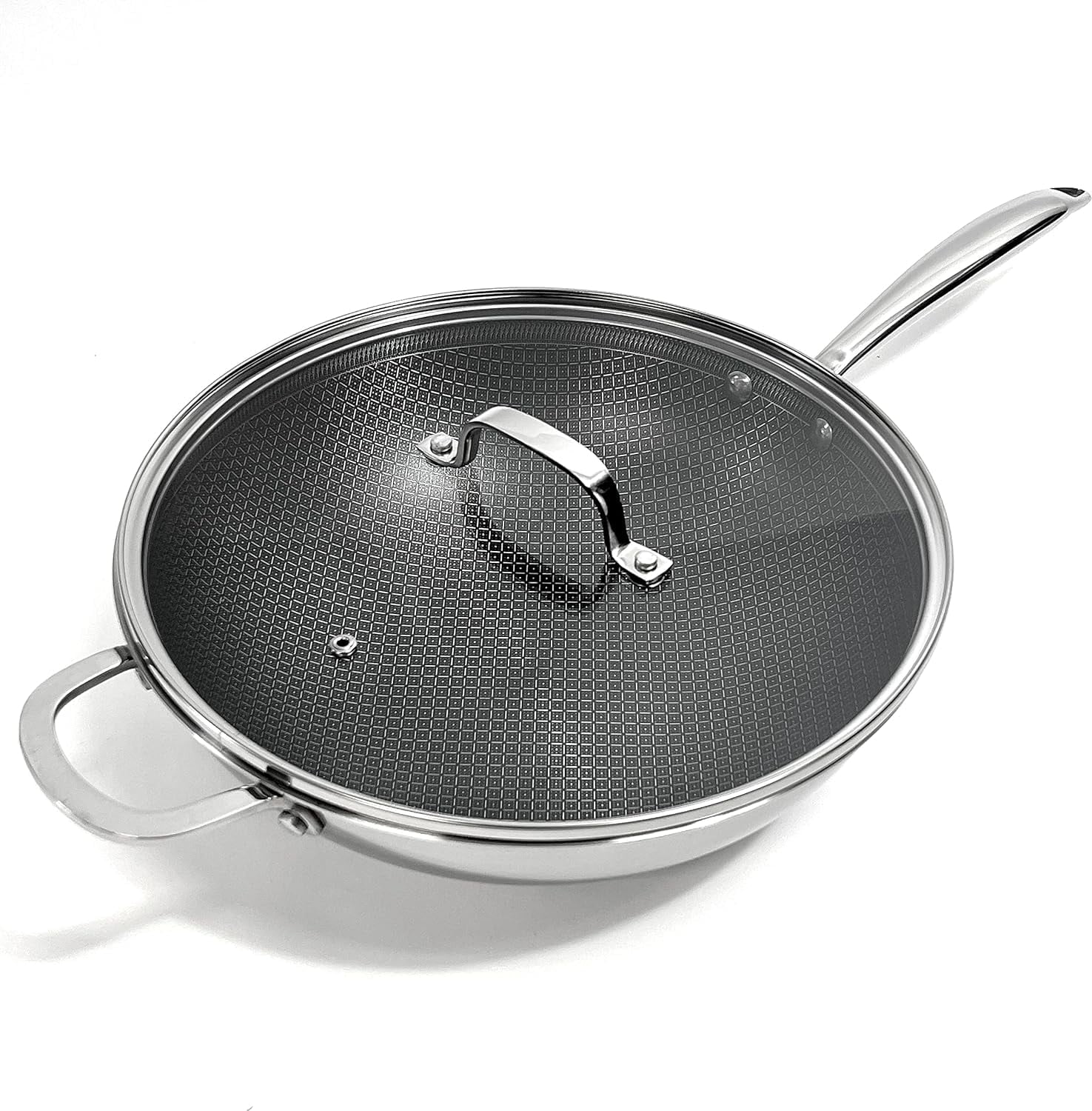 Lexi Home 5-Quart Diamond Tri-Ply Non Stick Wok Pan with Glass Lid Stainless Steel Cookware