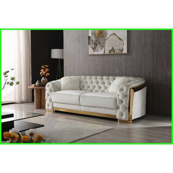 Lexi Ivory Velvet 3-Seat Living Room Sofa - Spacious Comfort & Tufted Quilted Design