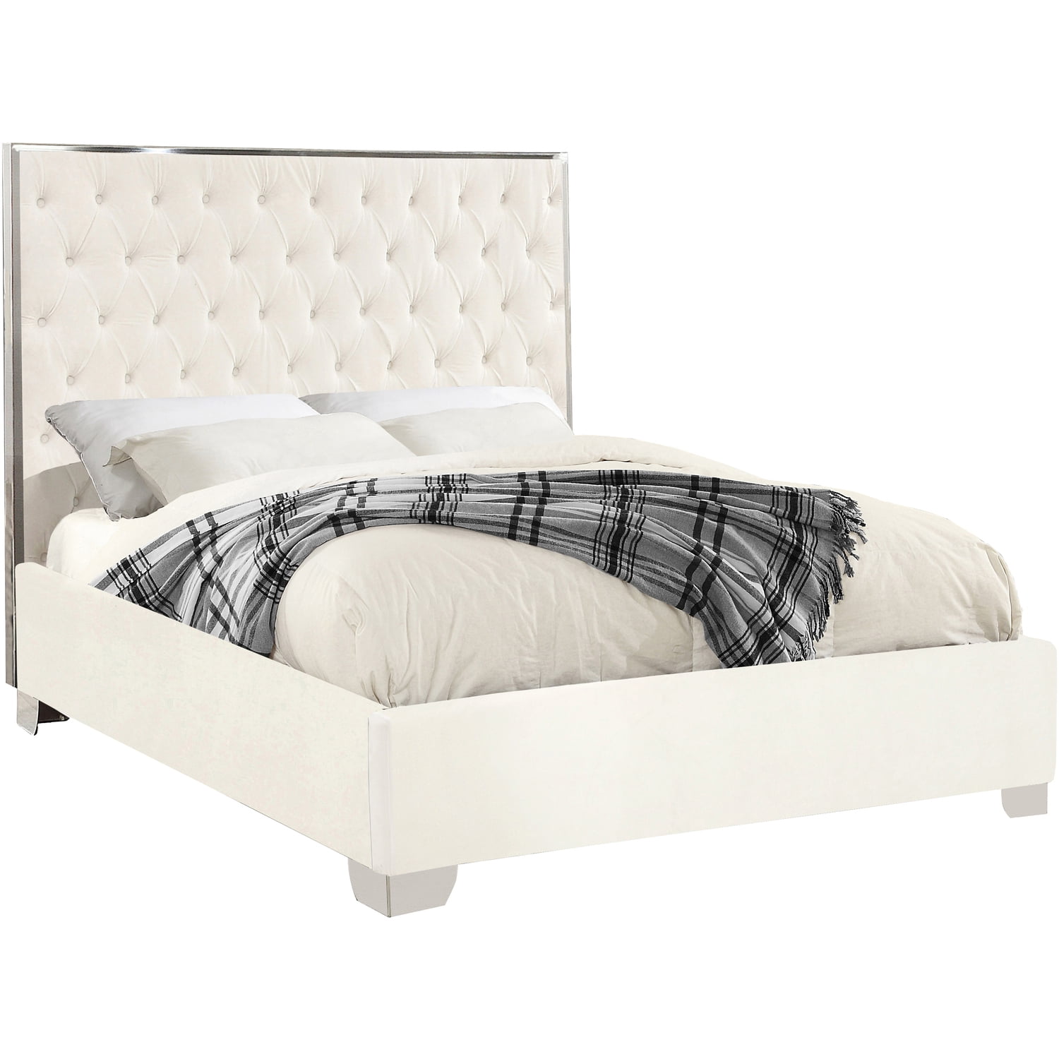 Lexi White Velvet Queen BedColorWhite Velvet,StyleContemporary