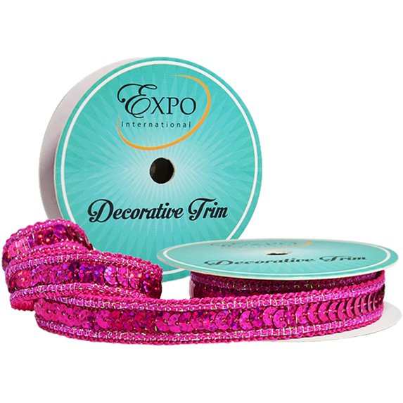 LexiHologram Sequin with Sparkle Edge Trim 1/2" x 9' - Fuchsia