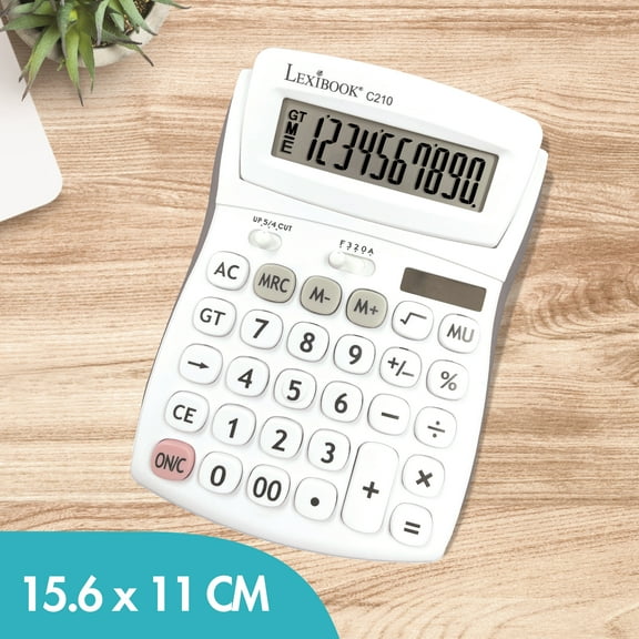 Lexibook 10-Digit Pocket Calculator with Adjustable Screen Angle and Rubber Finish - C210