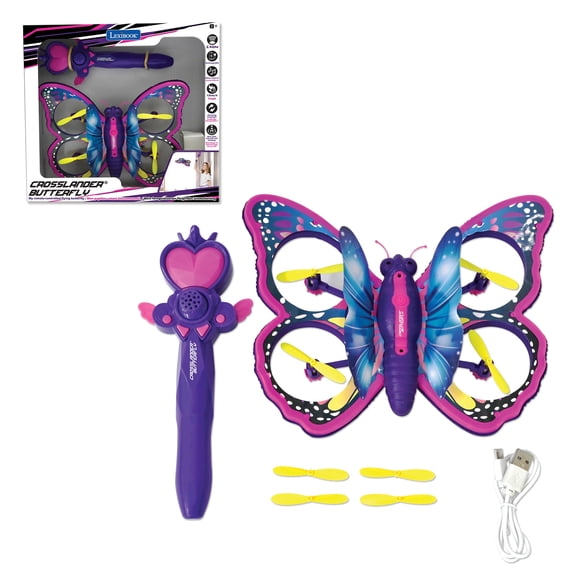 Lexibook CROSSLANDER BUTTERFLY, a remote-controlled flying butterfly with gesture-controlled remote for a playful flying experience, featuring illuminated wings. - RCBUT