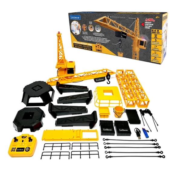 Lexibook, Crosslander Pro, RC Crane, Remote-controlled Tower Crane, Height 1.28 M/4.20 Ft, Lifts up to 500g /1.10 Lb, Multidirectional, Sound and Light Effects, Yellow