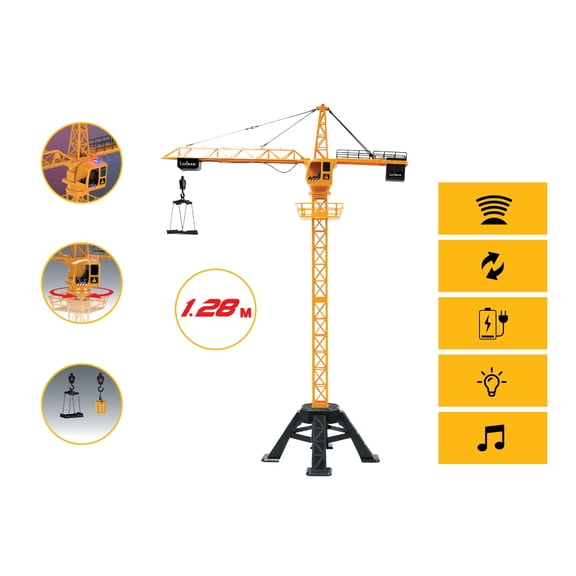 Lexibook Crosslander Pro RC Tower Crane, 1.28m, Lifts 500g, Yellow