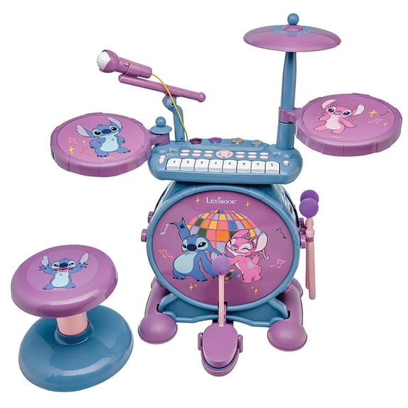 Lexibook Disney Stitch Complete Light-Up Electronic Drum Set with Keyboard, Cymbals and Stool, Blue