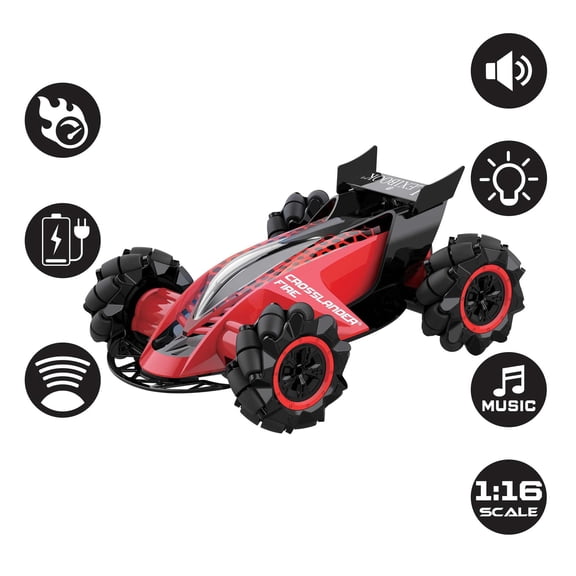 Lexibook, Crosslander Fire, remote control car, up to 12km/h, 4 wheel drive, smoke jet, light and sound effects, music, remote control and gesture control bracelet included, rechargeable, RC60