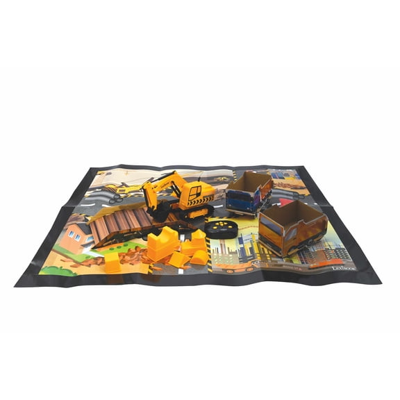 Lexibook, Crosslander Pro RC Excavator, Remote Controlled Backhoe, Automatic Shovel, Play Mat, Sand Moulds, 2 Trucks and a Bridge in Boxes Included, Rechargeable