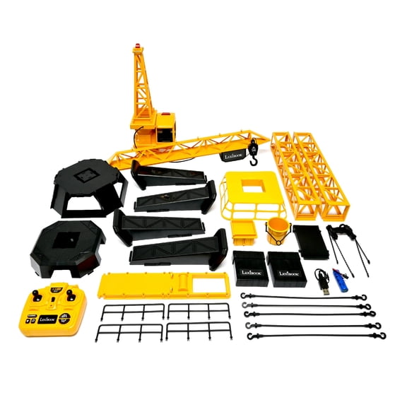 Lexibook, Crosslander® Pro, RC Crane, Remote-controlled tower crane, Height 1.28 m/4.20 ft, Lifts up to 500g /1.10 lb, Multidirectional, Sound and light effects, Yellow, RCP35