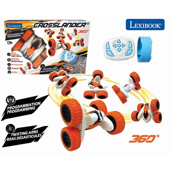 Lexibook, Crosslander 360, Remote Control Off-road Car, up to 12km/h, Light Effects, 360 Wheel Rotation, Crazy Stunts, Wrist Remote Control, Rechargeable