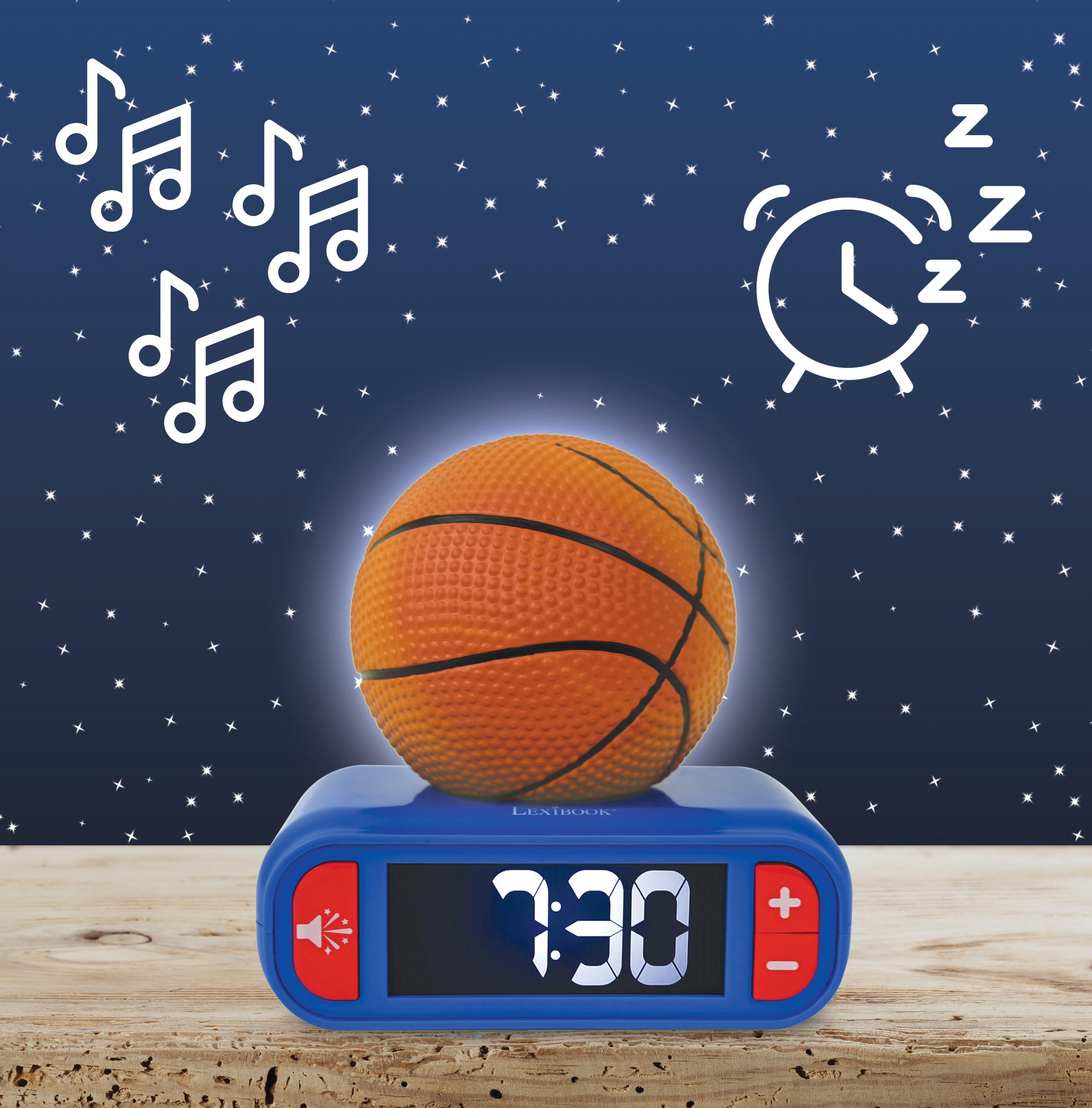 Lexibook, Basketball, Basketball Nightlight Alarm Clock, Sounds and Melodies, LCD Backlit Screen, Luminous, Snooze, Blue / Orange