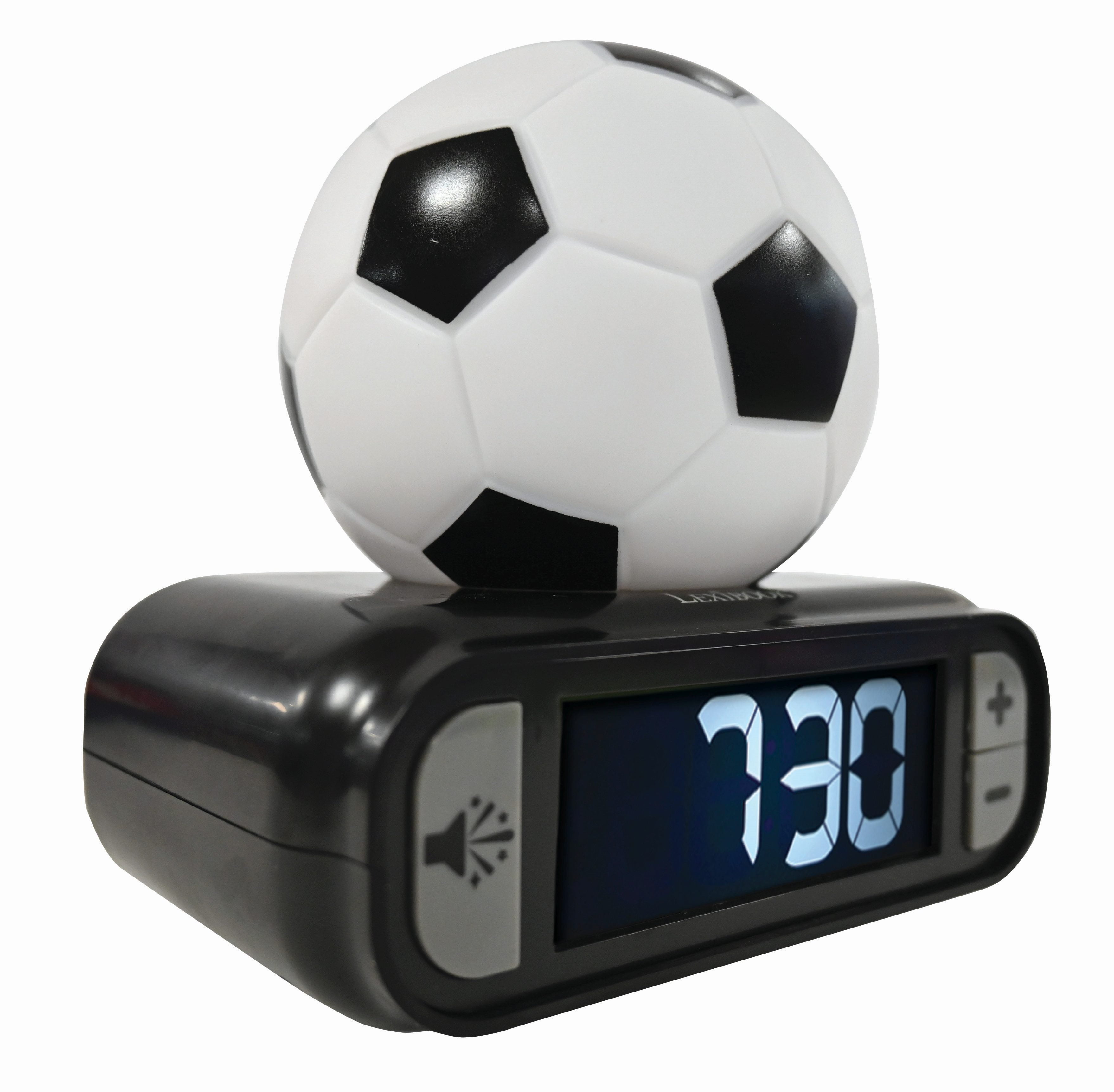 Lexibook - Soccer Ball Digital Alarm Clock with Night Light Snooze, Clock, Luminous Soccer Ball, Black Colour
