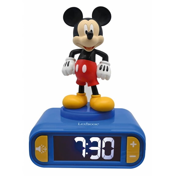 Lexibook, Disney Mickey, Mickey Nightlight alarm clock, Sounds and Melodies, LCD Backlit screen, Luminous, Snooze, Blue, RL800MCH