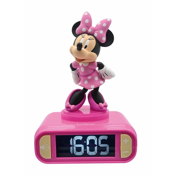Lexibook, Disney Minnie, Minnie Nightlight alarm clock, Sounds and Melodies, LCD Backlit screen, Luminous, Snooze, Pink, RL800MN