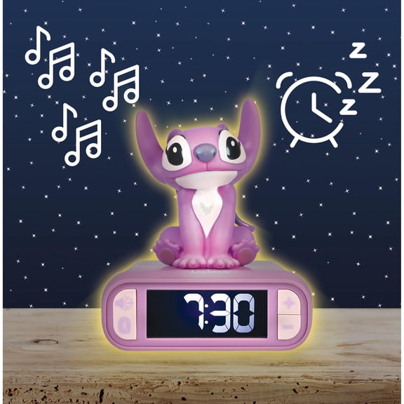 Lexibook Disney Stitch Angel Alarm Clock, Night Light & Speaker, Pink