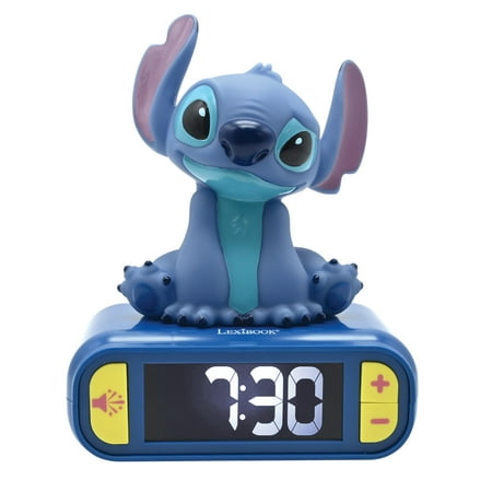Lexibook, Disney Stitch, Stitch Nightlight Alarm Clock, Sounds and Melodies, LCD Backlit Screen, Luminous, Snooze, Blue