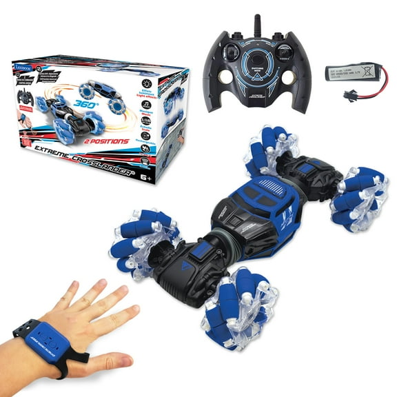 Lexibook Extreme Crosslander luminous all-terrain radio controlled car, remote control, motion control bracelet, rechargeable, electronic action game, blue / black, RC50
